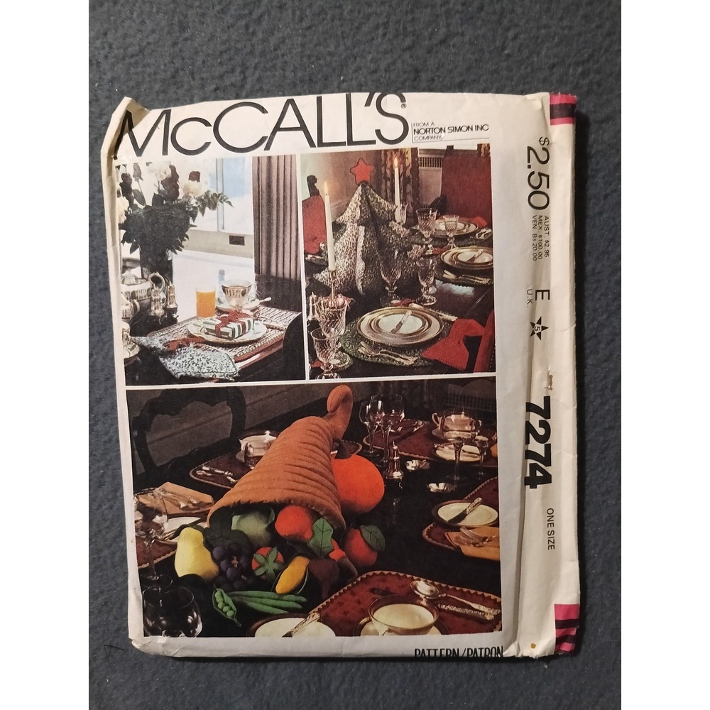 McCall's 7274 Holiday Table Settings Pattern Christmas Tree Cornucopia Placemats